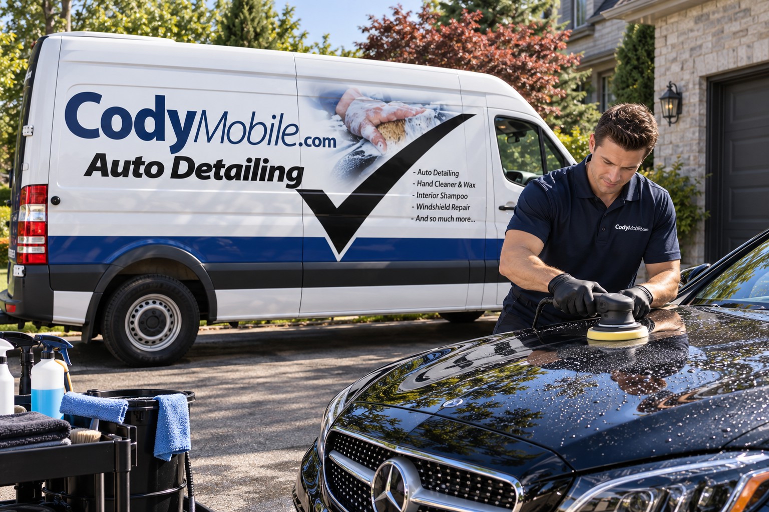 Cody Mobile Auto detailing branded van at work