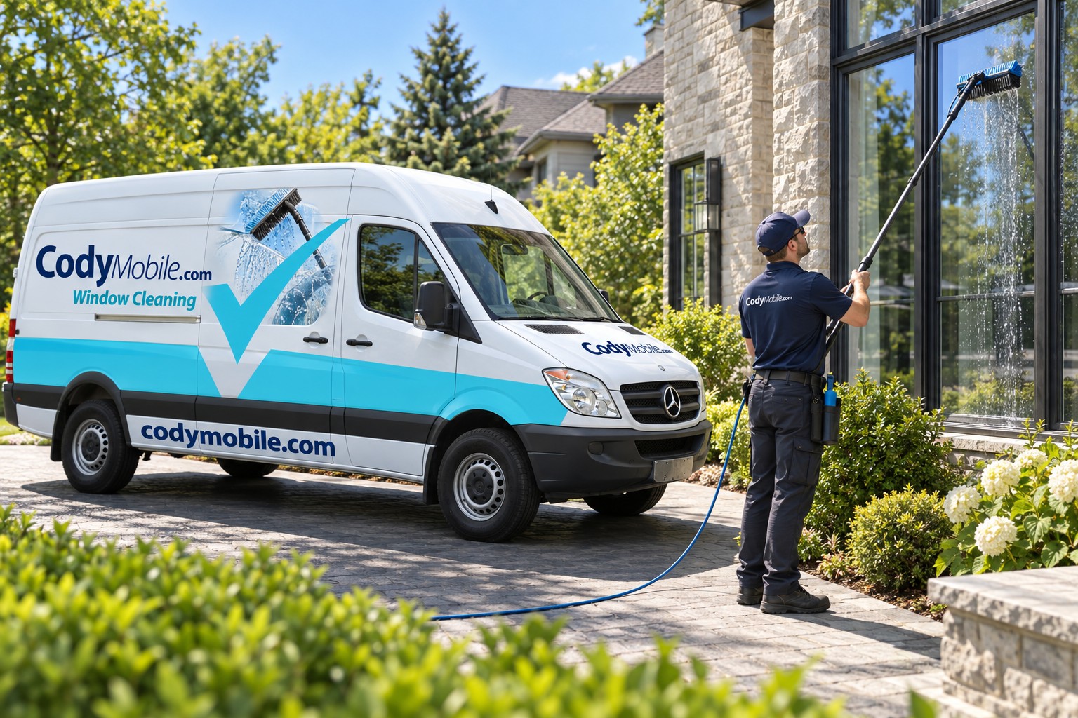 Cody Mobile Window cleaning branded van at work
